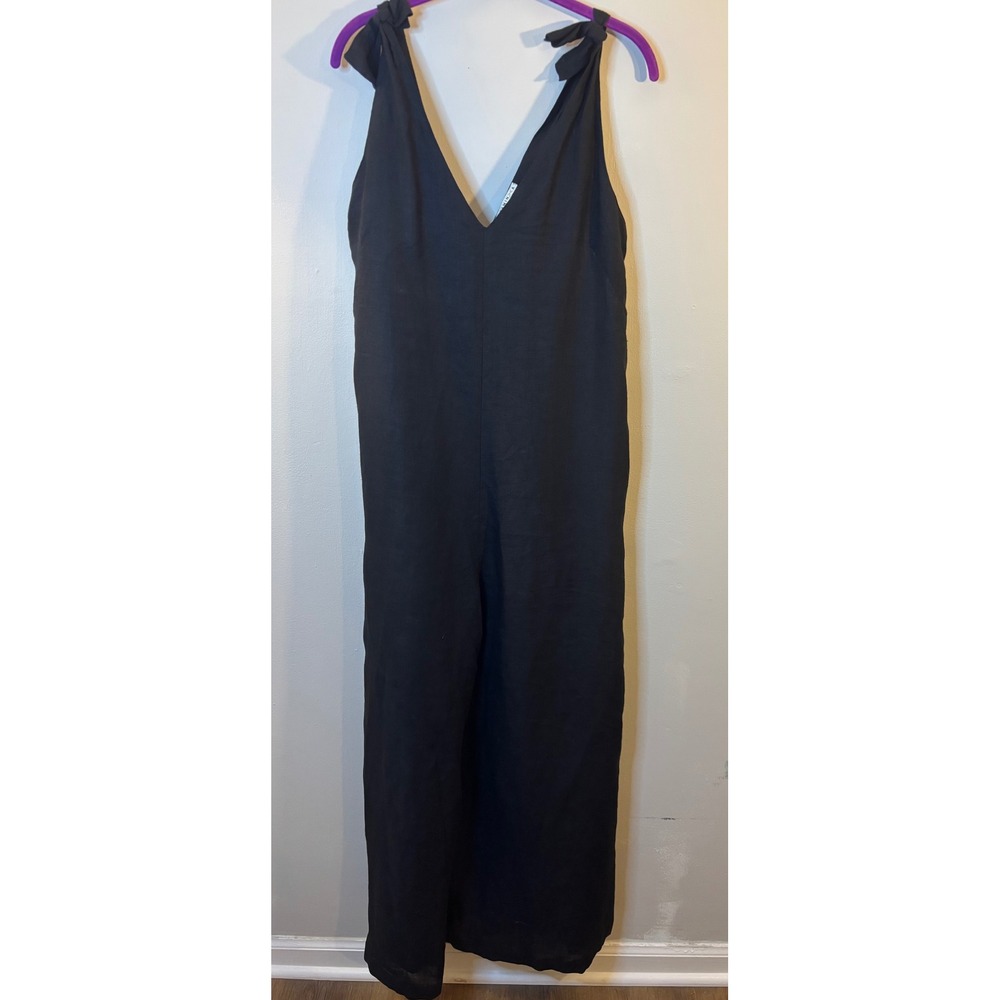 Vitamin A Black Linen Wide‎ Leg Crop Jumpsuit M